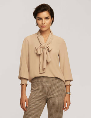 Anne Klein  Smocked Cuff Bow Blouse- Sale