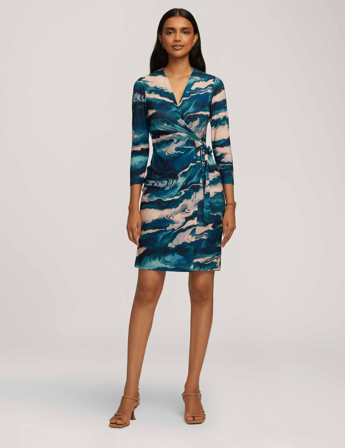 Anne Klein Blue Ocean Multi Printed Classic Wrap Dress- Clearance