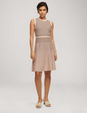 Anne Klein Cherry Blossom/Anne Black Vertical Stripe Fit And Flare Dress- Clearance
