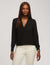 Anne Klein Anne Black Long Sleeve Crossover Blouse With Collar- Clearance