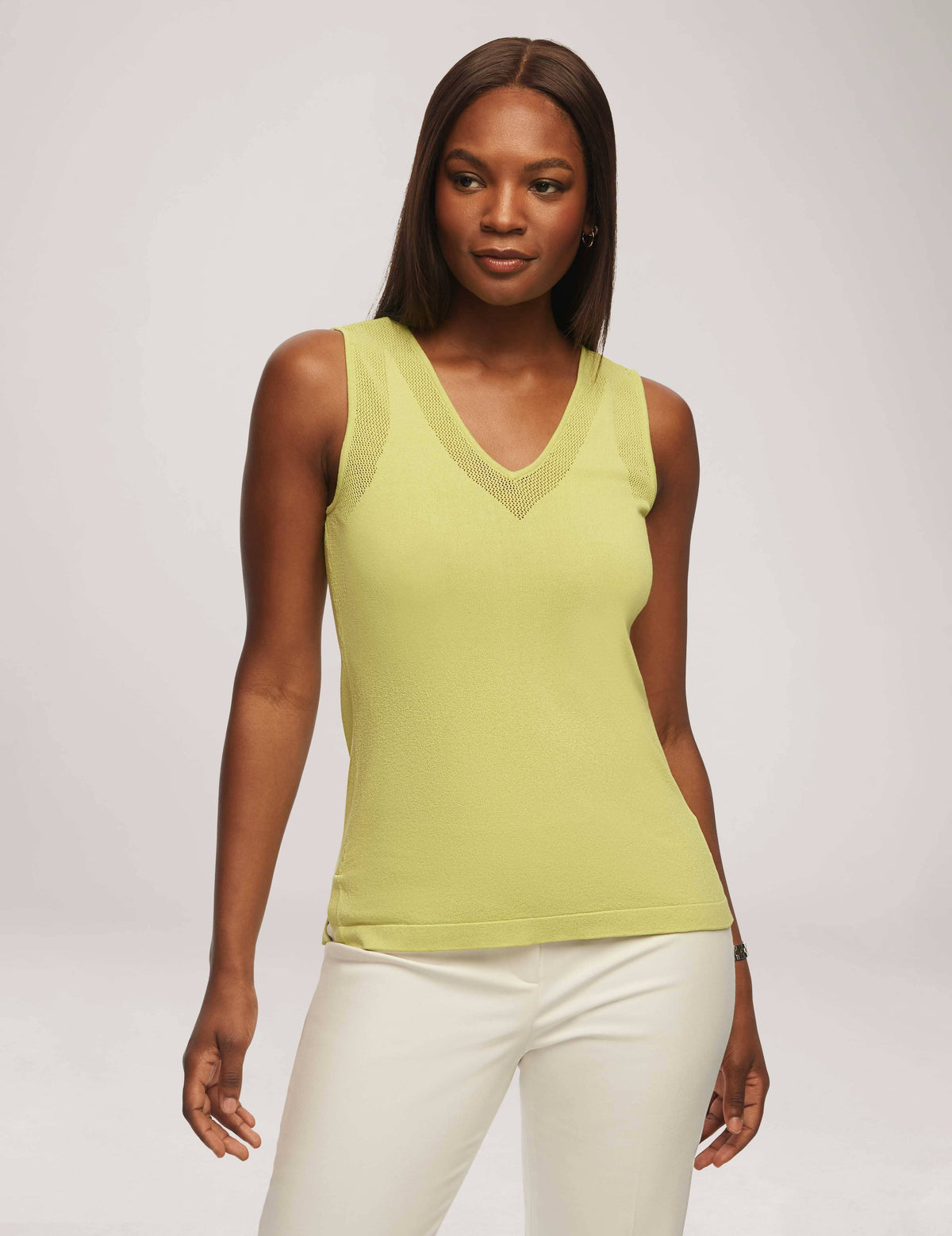 Anne Klein Sprout V-Neck Mesh Tank Top- Sale