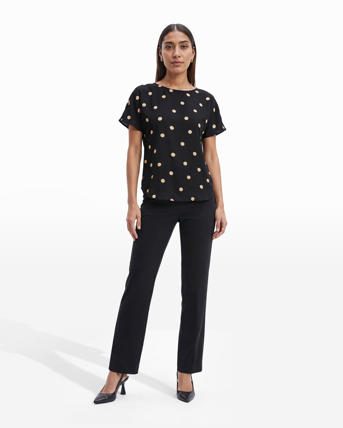 Anne Klein Large Dot Bateau Neck Short Sleeve Blouse