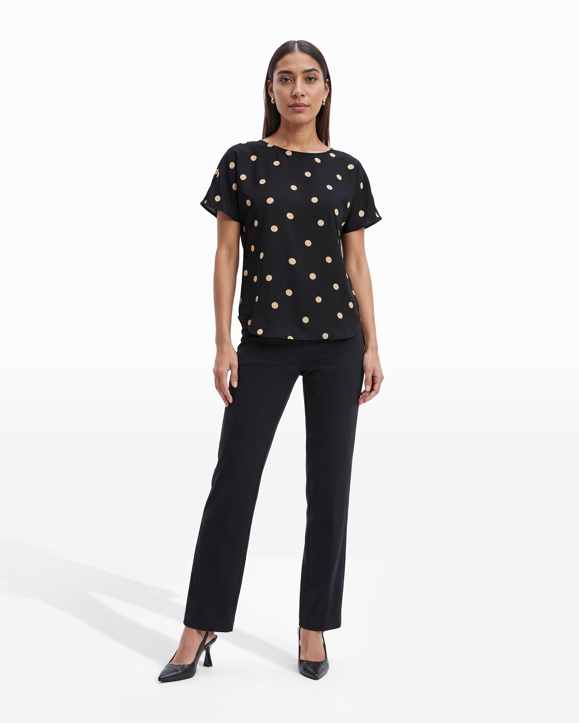 Anne Klein Large Dot Bateau Neck Short Sleeve Blouse