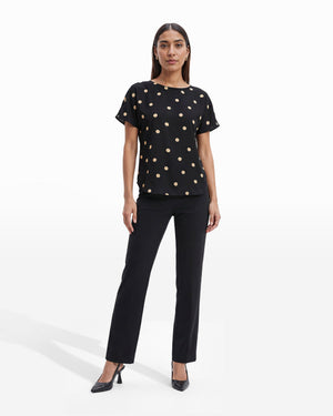 Anne Klein Large Dot Bateau Neck Short Sleeve Blouse