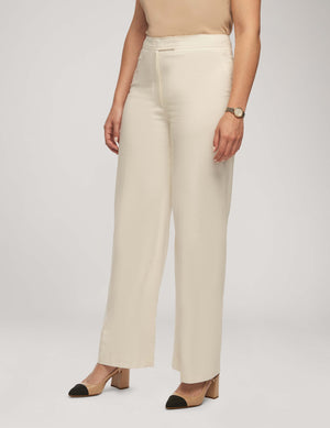 Anne Klein Bright White Solid Linen Fly Front Wide Leg Trouser- Clearance