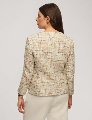 Anne Klein  Novelty Sequin Tweed Jacket With Fringe Pockets- Clearance