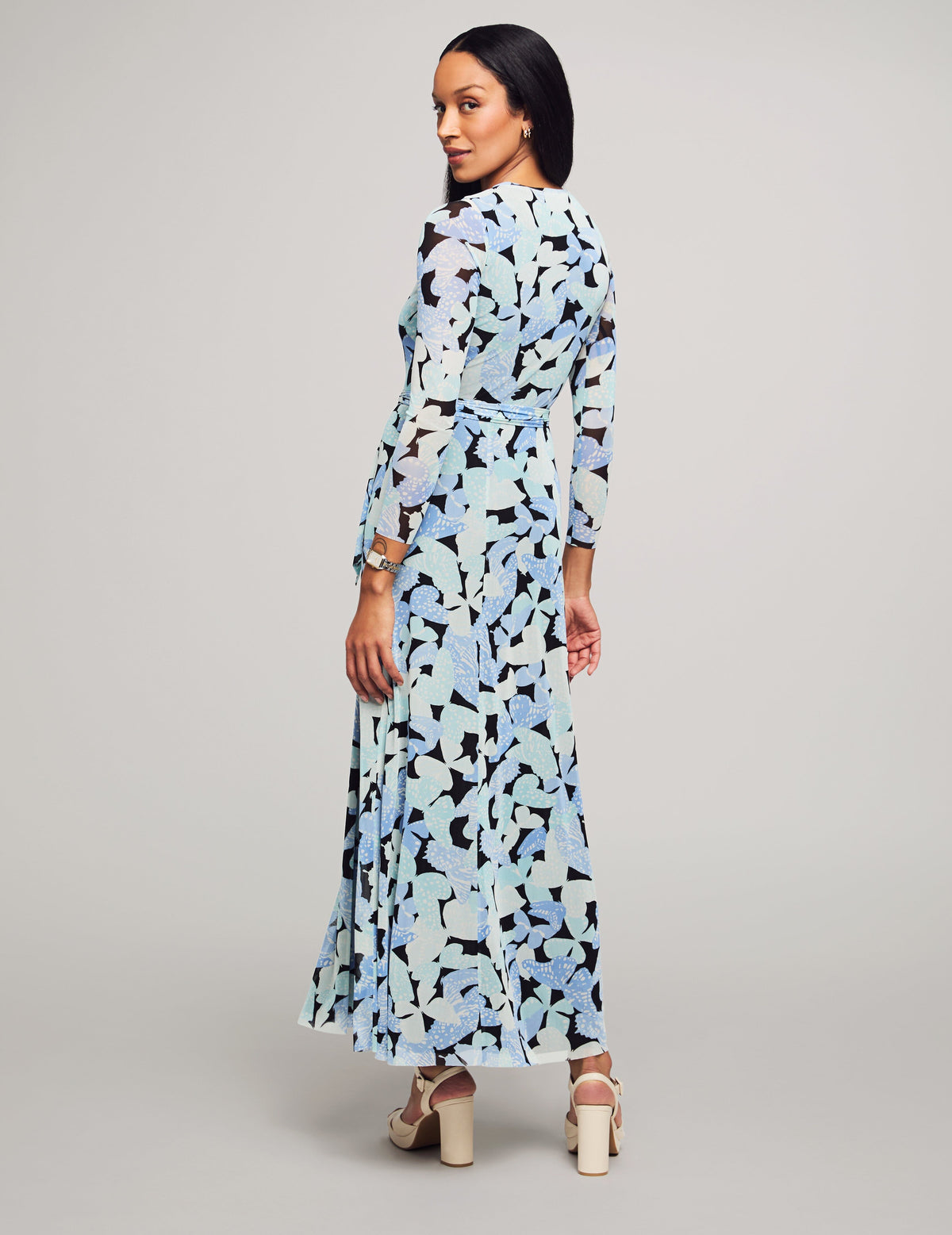 Anne Klein  Printed Mesh Long Sleeve Maxi Dress- Clearance