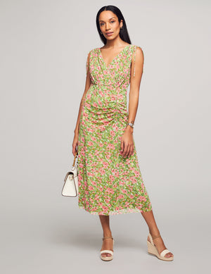 Anne Klein Sprout Multi Tie Shoulder Surplice Midi Dress- Sale