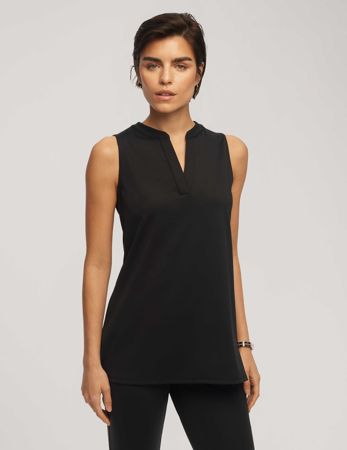 Anne Klein Anne Black Sleeveless Split Neck Anne Deluxe Tank - Clearance