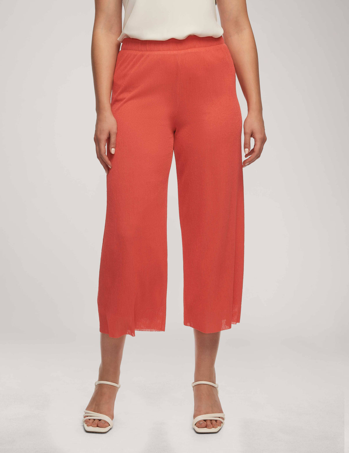 Anne Klein Red Pear Crinkle Rib Wide Leg Crop Pant- Sale