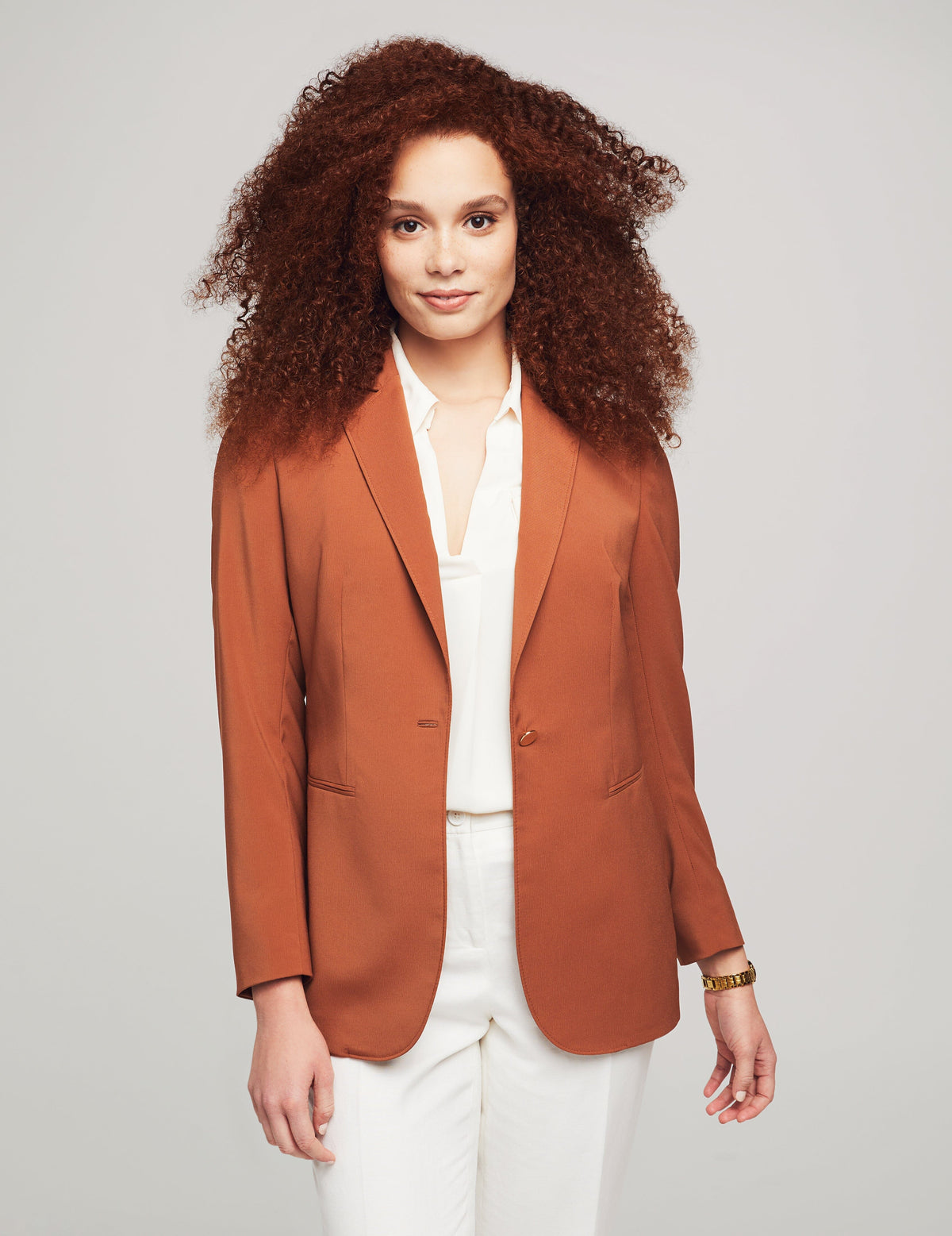 Anne Klein Chestnut One Button Jacket With Notch Collar- Sale