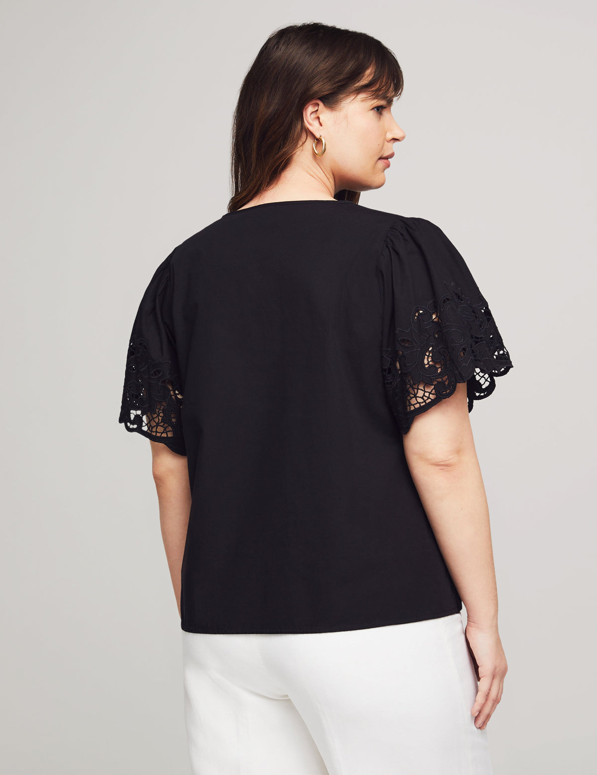 Anne Klein  Plus Size Poplin Embroidered Flutter Sleeve Blouse- Clearance
