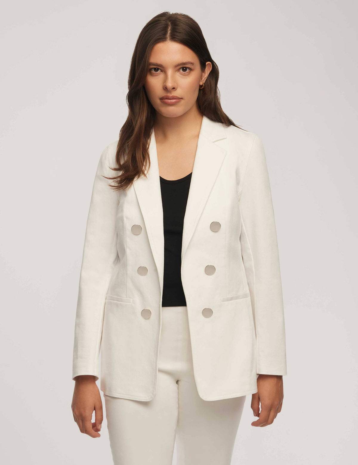 Anne Klein Soft White Denim Faux Double Breasted Jacket- Clearance