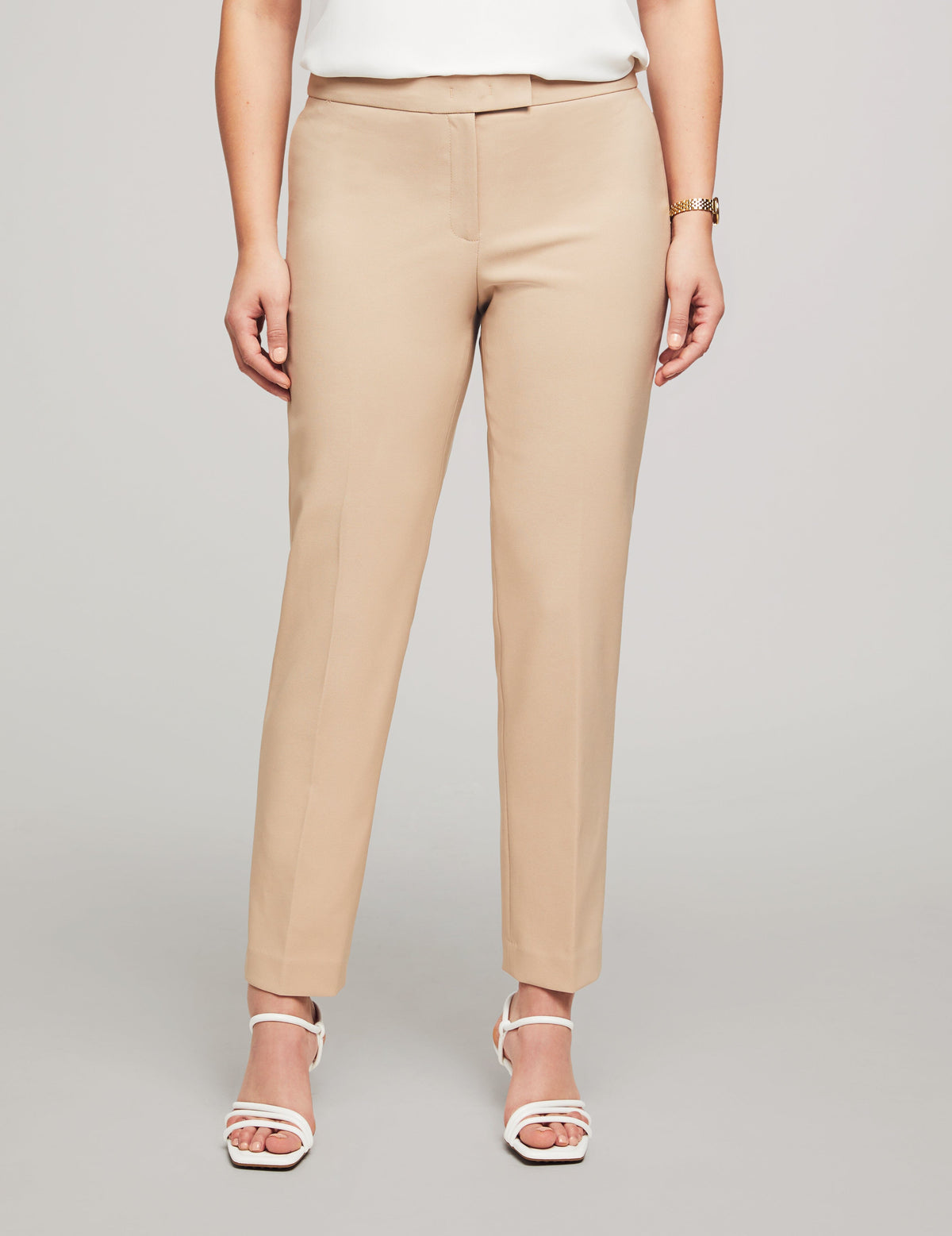Anne Klein Light Coffee Fly Front Extend Tab Pant Bowie Pant- Clearance