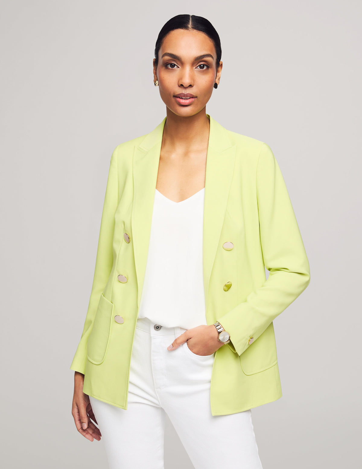 Anne Klein Sprout Faux Double-Breasted Jacket With Patch Pockets- Clearance