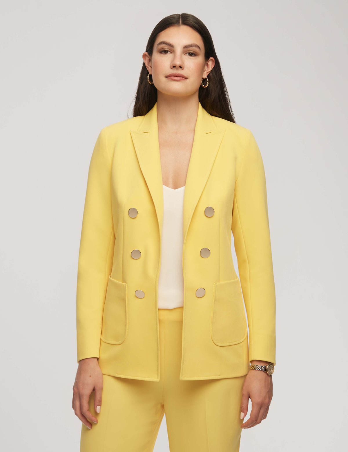 Anne Klein Bright Daffodil Faux Double-Breasted Jacket With Patch Pockets- Clearance