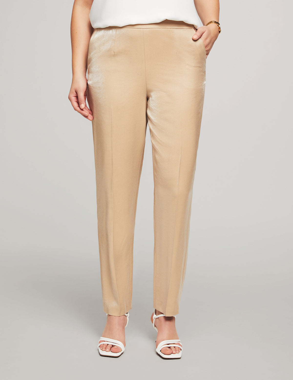 Anne Klein Light Coffee Shimmer Twill Side Zip Pant- Sale