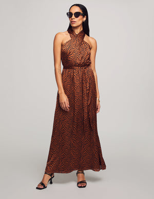 Anne Klein Chestnut/Anne Black Twist Neck Halter Maxi- Sale