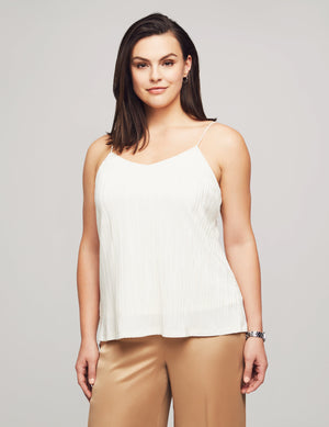 Anne Klein Anne White Pleated Knit V-Neck Cami- Sale