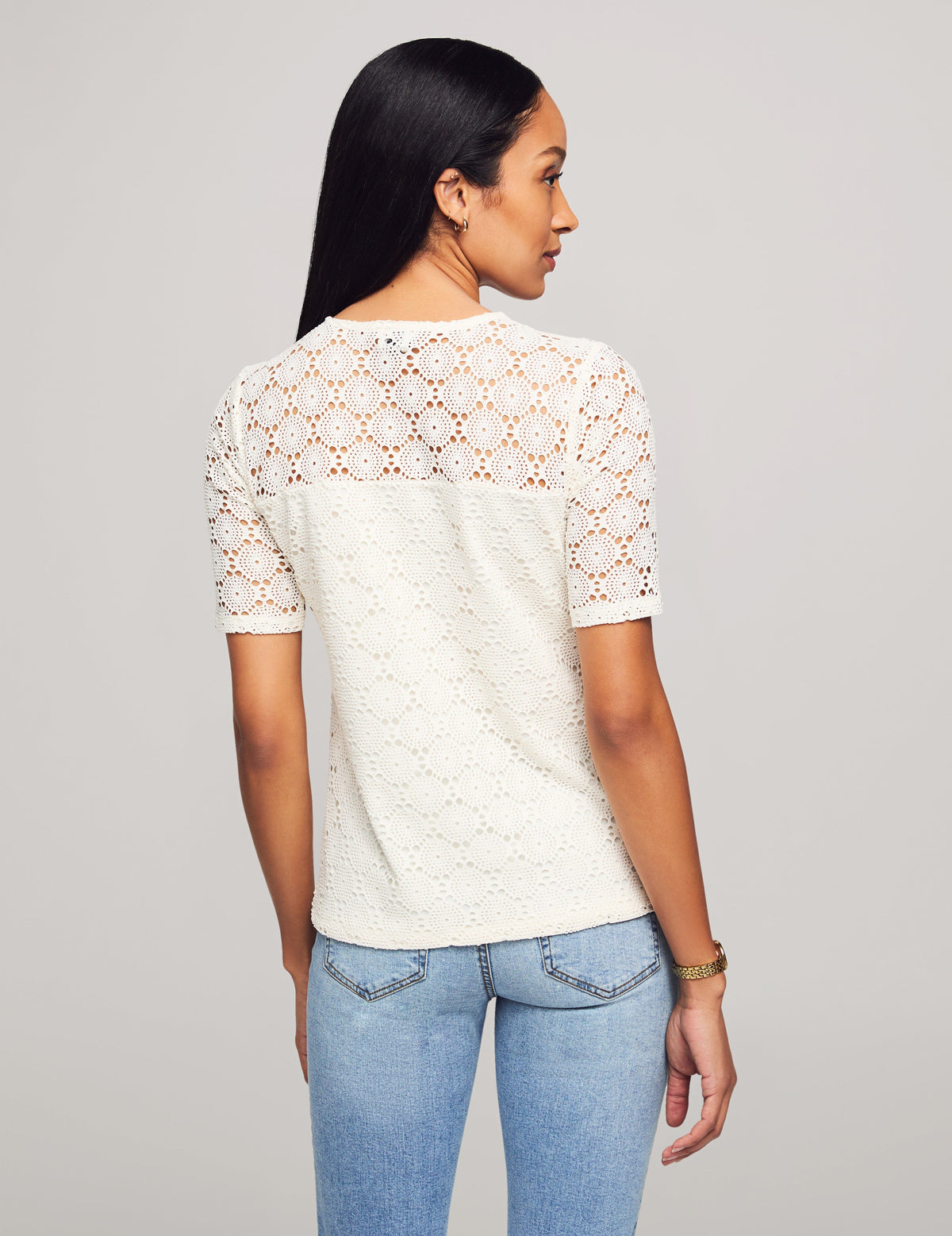 Anne Klein  Lace Knit Elbow Sleeve Lace Tee- Sale