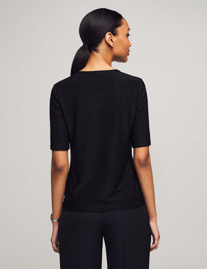 Anne Klein  Elbow Sleeve Shirred Keyhole Tee- Clearance