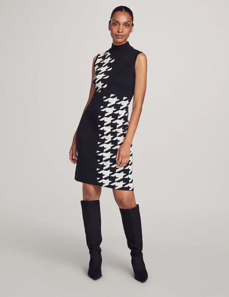 Anne Klein Houndstooth Mock Neck Sweater Dress