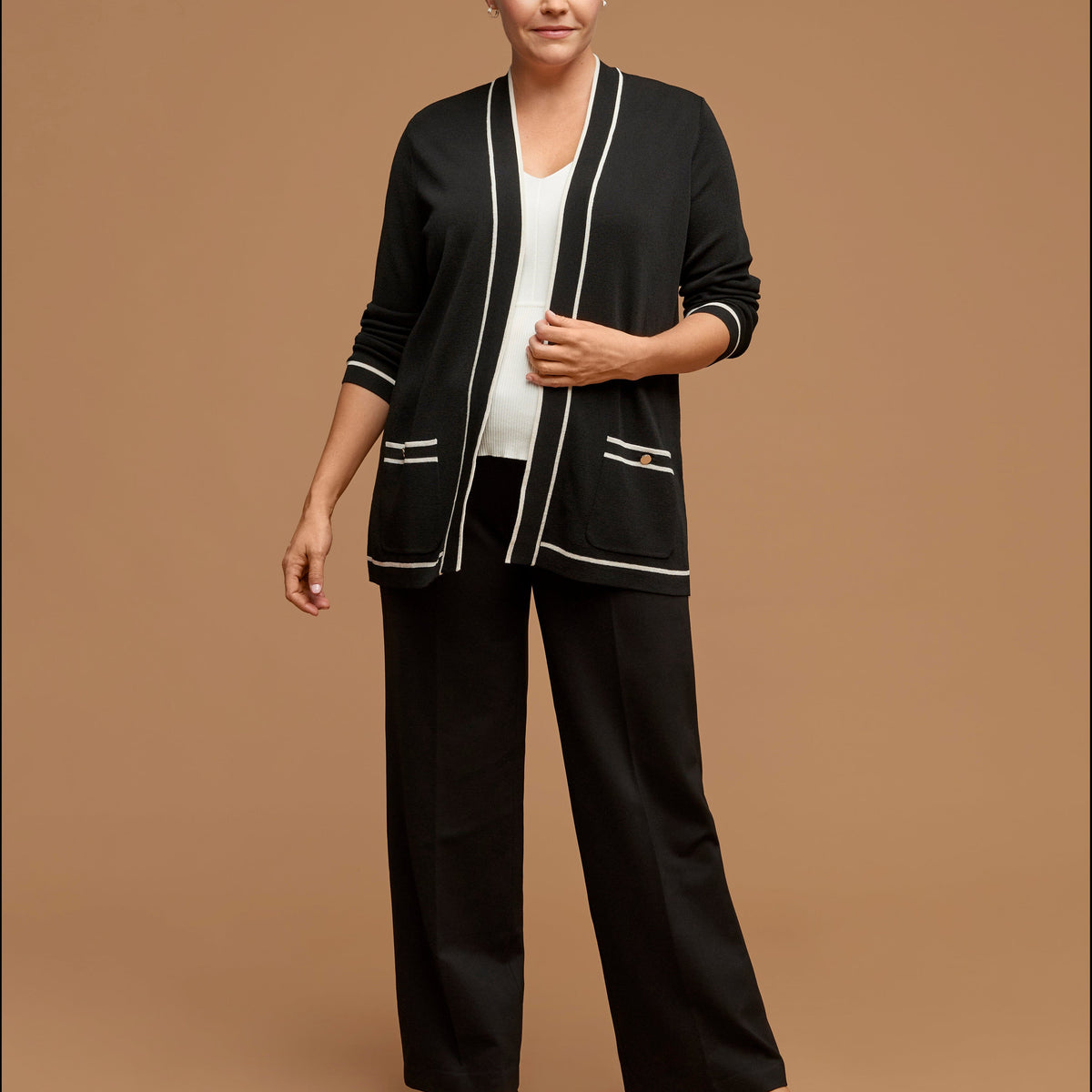 Plus Size Open-Front Cardigan with Tipping | Anne Klein