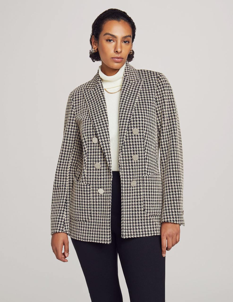 Anne Klein  Knit Jacquard Faux Double Breasted Patch Jacket