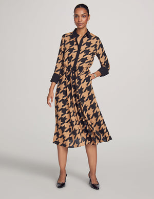 Anne Klein Vicuna/Anne Black Printed Drawstring Shirt Dress- Sale