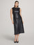 Anne Klein Anne Black Vegan Leather Shirred Shoulder Midi Dress
