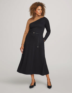 Anne Klein  Color Blocked Mock Neck Midi Dress- Sale