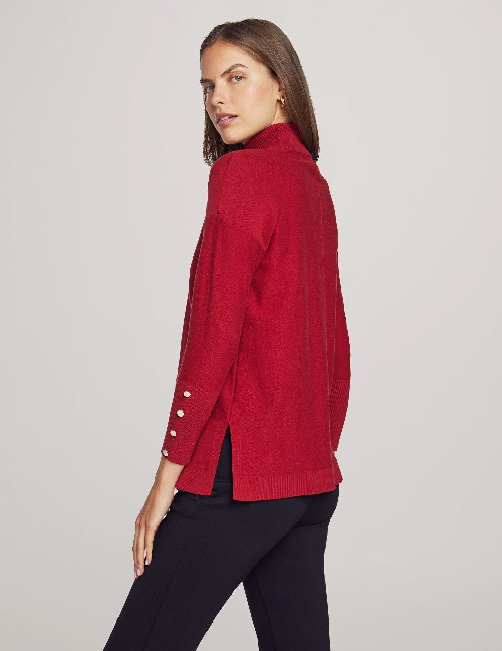 Anne Klein Titian Red Mock Neck Long Sleeve Sweater With Buttons