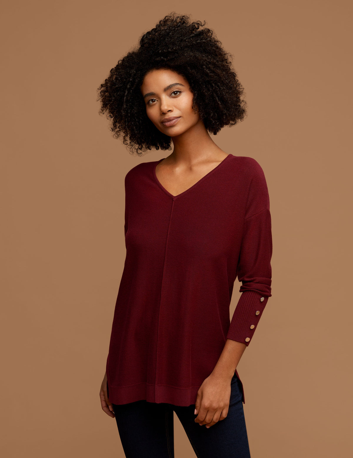 Anne Klein Chianti V Neck Long Sleeve With Buttons