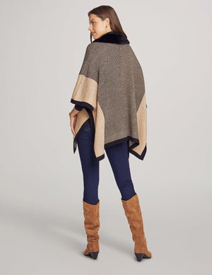 Anne Klein  Zip Front Poncho With Fur  - Sale