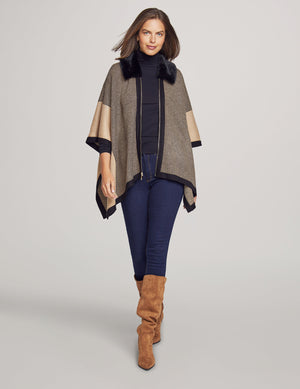 Anne Klein  Zip Front Poncho With Fur  - Sale