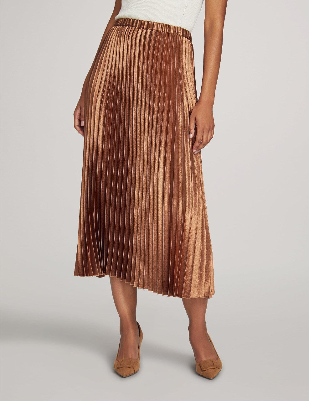 Anne Klein Vicuna Pull On Pleated Skirt