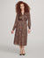 Anne Klein Vicuna/Rose Stone Mult Printed V-Neck Tiered Midi Dress