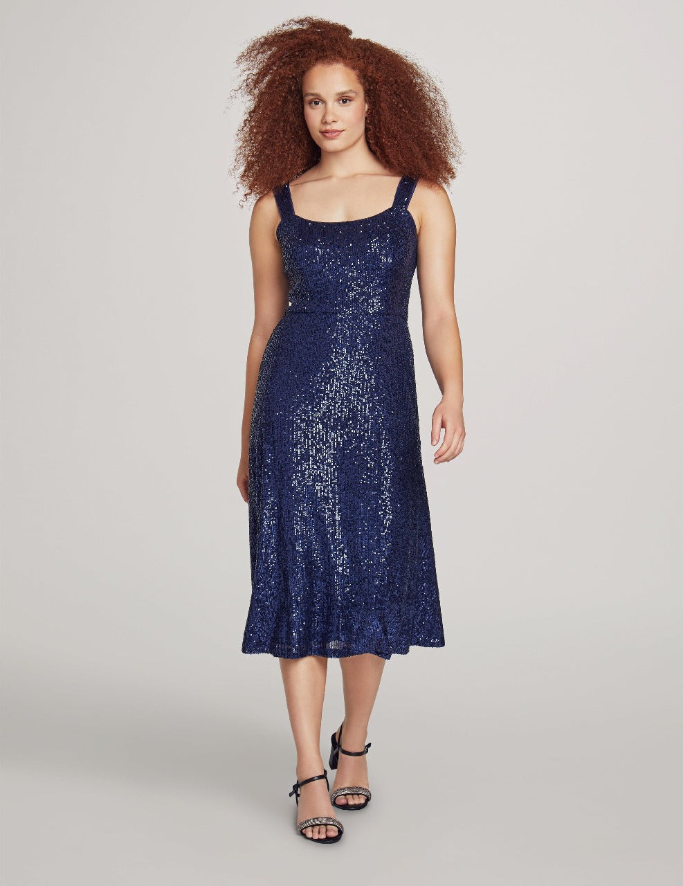 Anne Klein Distant Mountain Scooped Neck Sequin Midi Dress- Clearance