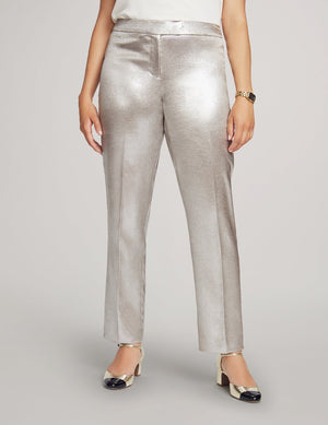 Anne Klein Silver Metallic Fly Front Bowie Pant