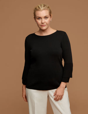 Anne Klein Anne Black Plus Size Double Flare Sleeve Sweater
