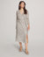 Anne Klein Silver Sequin Long Sleeve Faux Wrap Midi Dress