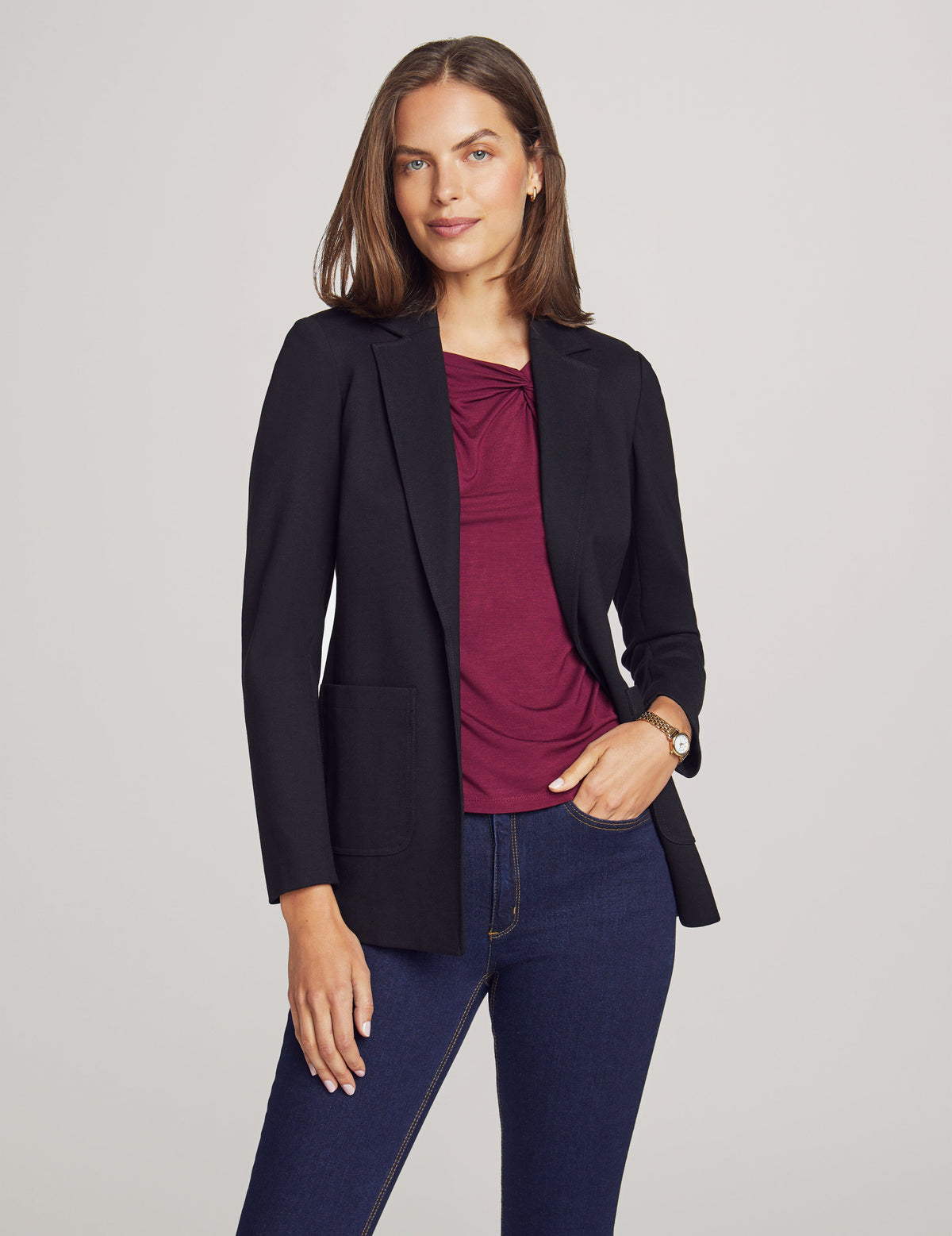 Anne Klein Anne Black Collection Compression Notch Collar Jacket