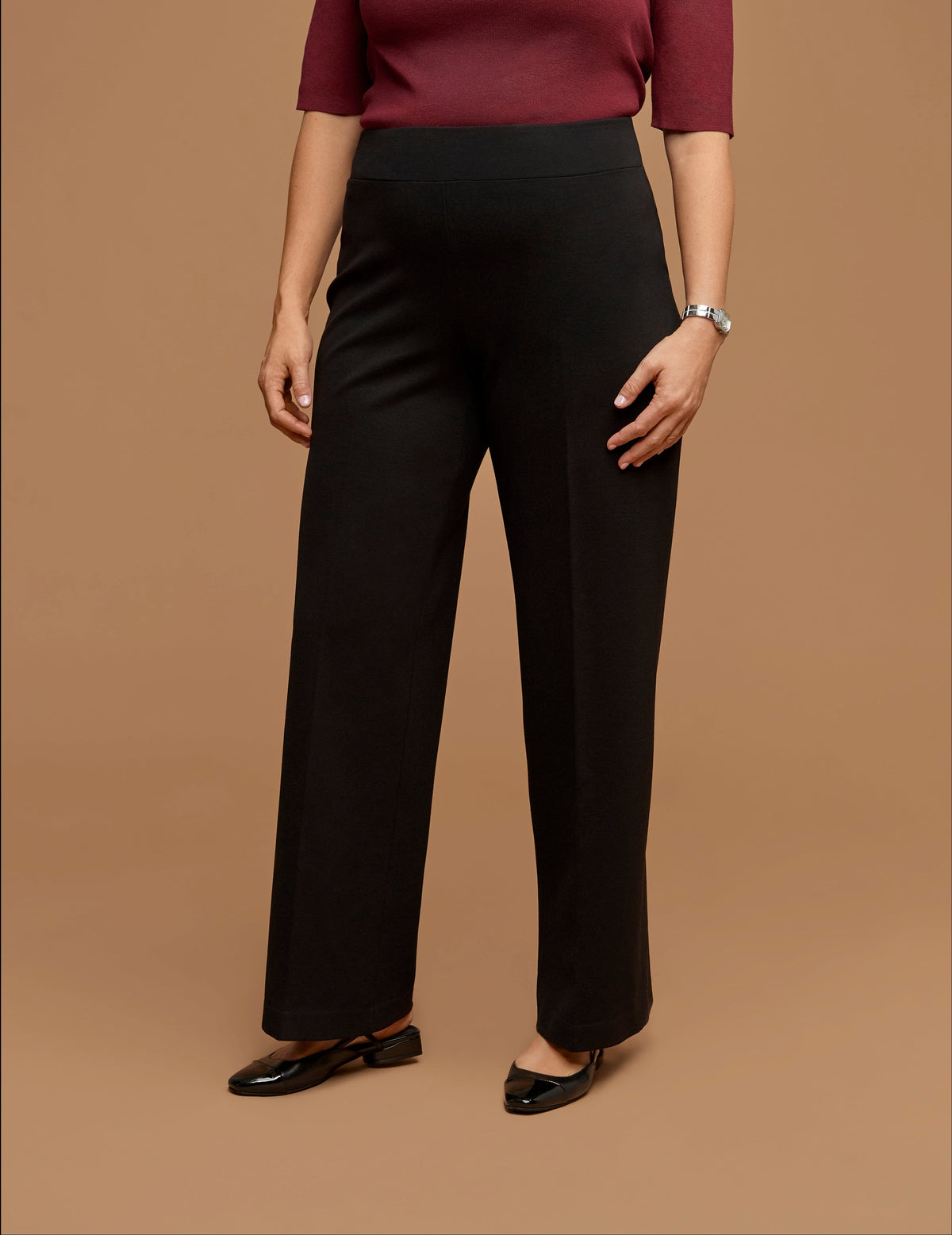 plus size dress slacks Anne Klein Womens Solid Wide Leg Pants Black 2X Color:Burnished Gold Cold Shoulder Bodycon Dress, 615A-F300L 110cm/43.31 Length