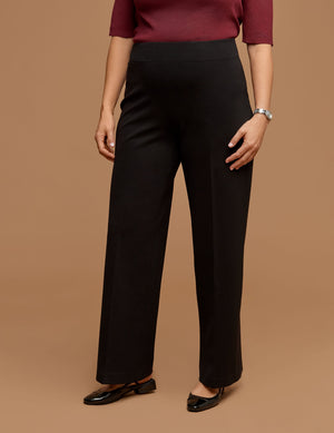 Anne Klein Anne Black Plus Size Compression Pull-On Wide Leg Trousers