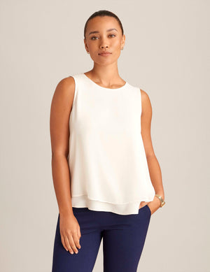 Anne Klein Anne White Petite Sleeveless Double Layer Blouse - Sale