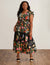 Anne Klein Anne Black Multi Plus Size Drawstring Waist Tiered Maxi Dress