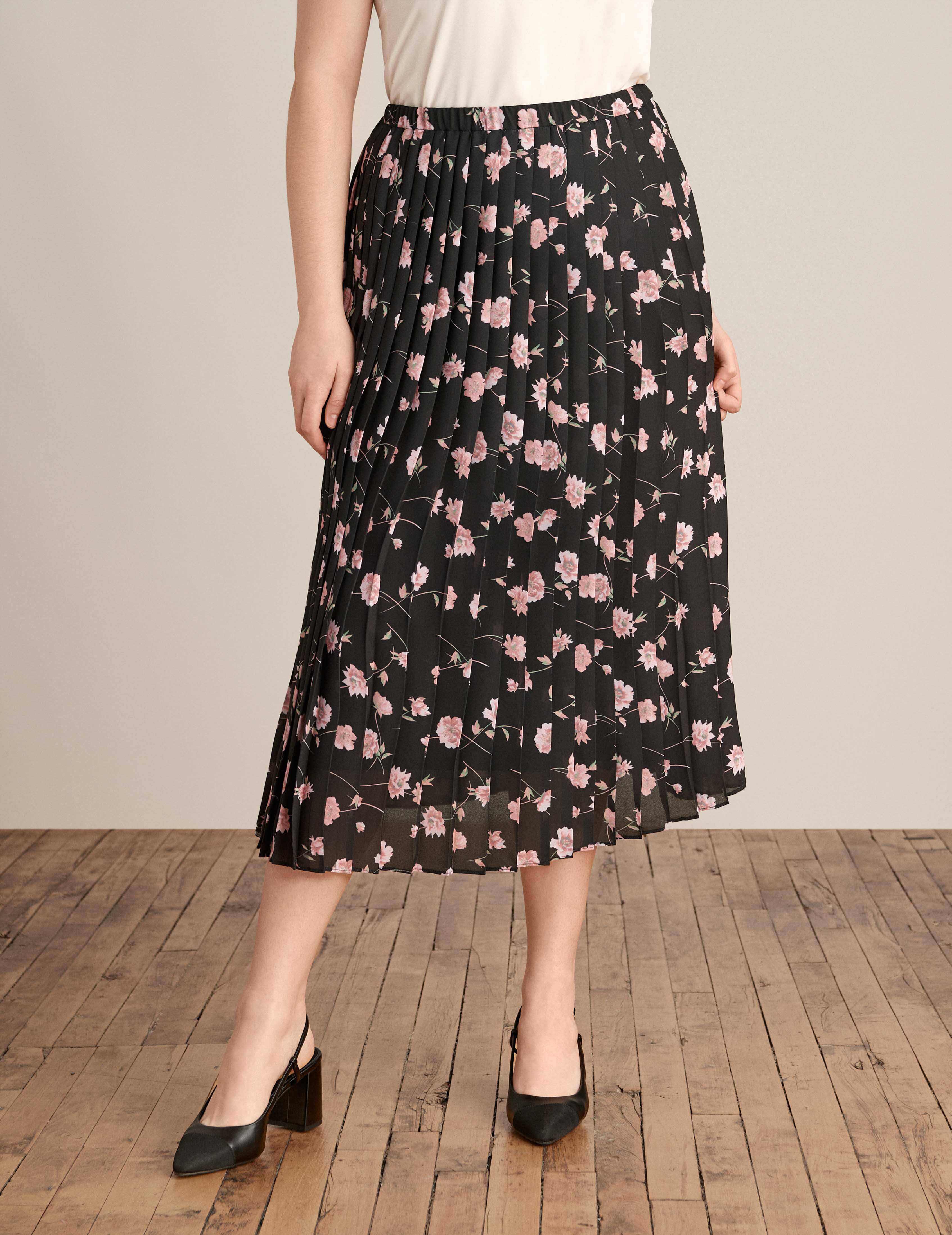 Printed Pull On Pleated Skirt