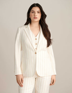 Anne Klein Bright White/Latte Pinstripe Blazer Jacket
