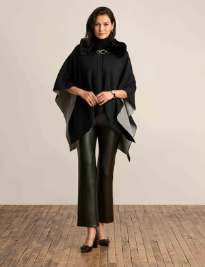 Anne Klein  Fur Trim Buckle Cape