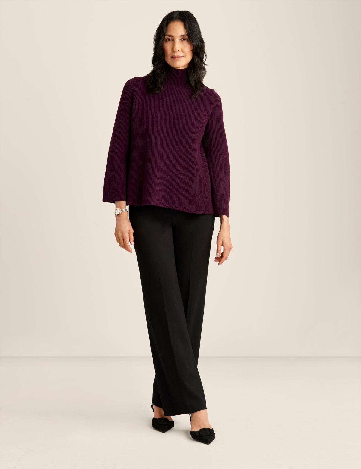 Anne Klein Deep Plum Directional Stitch Sweater